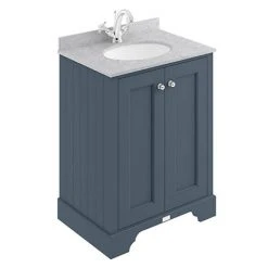 Bayswater Stiffkey Blue 600mm Freestanding 2-Door Vanity Unit with Grey Marble Basin Top