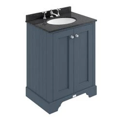 Bayswater Stiffkey Blue 600mm 2 Door Vanity Unit & 3TH Black Marble Basin Top - Freestanding Bathroom Furniture
