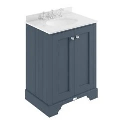 Bayswater Stiffkey Blue 600mm 2 Door Freestanding Vanity Unit with White Marble Basin Top