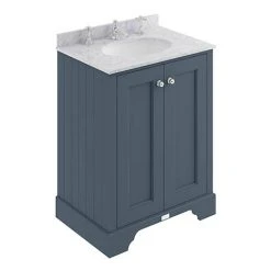 Bayswater Stiffkey Blue 600mm 2 Door Freestanding Vanity Unit with 3TH Grey Marble Basin Top
