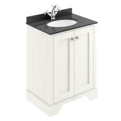 Bayswater Pointing White 600mm 2 Door Vanity Unit with 1TH Black Marble Basin Top - Freestanding Bathroom Furniture