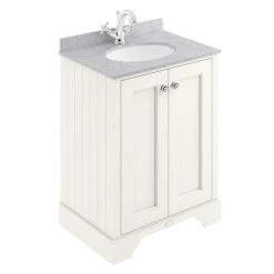 Bayswater Pointing White 600mm 2 Door Freestanding Vanity Unit with Grey Marble Basin Top