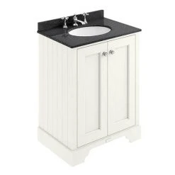 Bayswater Pointing White 600mm 2 Door Vanity Unit with Black Marble Basin Top | Freestanding Bathroom Furniture