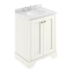 Bayswater Pointing White 600mm 2 Door Freestanding Vanity Unit with White Marble Basin Top