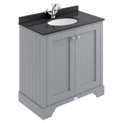 Bayswater Plummett Grey 800mm 2 Door Vanity Unit with 1TH Black Marble Basin Top - Freestanding Modern Bathroom Furniture