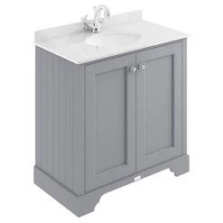 Bayswater Plummett Grey 800mm 2 Door Vanity Unit with White Marble Basin Top | Freestanding Design