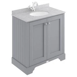 Bayswater Plummett Grey 800mm 2 Door Vanity Unit with Grey Marble Basin Top - Freestanding Bathroom Storage