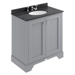 Bayswater Plummett Grey 800mm 2 Door Vanity Unit with 3TH Black Marble Basin Top - Freestanding Bathroom Vanity
