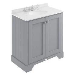 Bayswater Plummett Grey 800mm Freestanding Vanity Unit with 3TH White Marble Basin Top