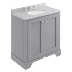 Bayswater Plummett Grey 800mm 2 Door Vanity Unit with 3TH Grey Marble Basin Top - Stylish Freestanding Bathroom Furniture