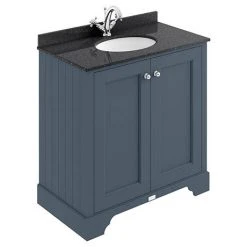 Bayswater Stiffkey Blue 800mm 2 Door Vanity Unit with Black Marble Basin Top - Freestanding Bathroom Furniture