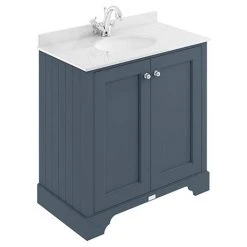 Bayswater Stiffkey Blue 800mm 2 Door Vanity Unit with White Marble Basin Top | Freestanding Vanity Unit