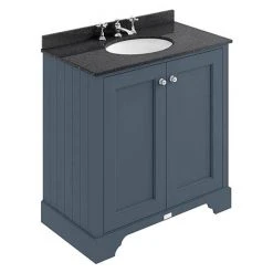 Bayswater Stiffkey Blue 800mm 2 Door Freestanding Vanity Unit with 3TH Black Marble Basin Top