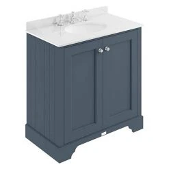 Bayswater Stiffkey Blue 800mm 2 Door Freestanding Vanity Unit with White Marble Basin Top