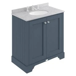 Bayswater Stiffkey Blue 800mm 2 Door Vanity Unit & Grey Marble Basin Top - Freestanding Bathroom Furniture