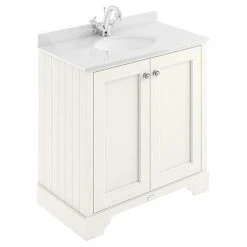 Bayswater Pointing White 800mm 2 Door Vanity Unit with White Marble Basin Top | Freestanding Bathroom Furniture