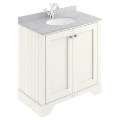Bayswater Pointing White 800mm 2 Door Freestanding Vanity Unit with 1TH Grey Marble Basin Top