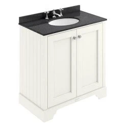 Bayswater Pointing White 800mm 2 Door Freestanding Vanity Unit with 3TH Black Marble Basin Top