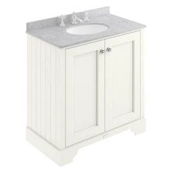 Bayswater Pointing White 800mm 2 Door Vanity Unit with 3TH Grey Marble Basin Top - Freestanding Bathroom Furniture