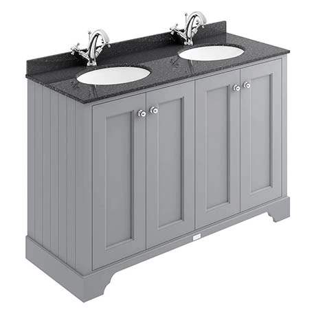 Bayswater Plummett Grey 1200mm 4 Door Freestanding Vanity Unit with Black Marble Double Bowl Basin Top 1 Bayswater Plummett Grey 1200mm 4 Door Freestanding Vanity Unit with Black Marble Double Bowl Basin Top