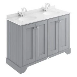 Bayswater Plummett Grey 1200mm 4 Door Vanity Unit with White Marble Double Bowl Basin Top