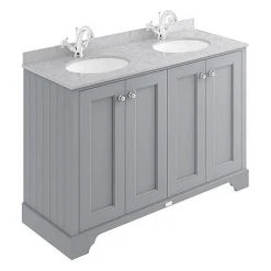 Bayswater Plummett Grey 1200mm 4 Door Vanity Unit with Grey Marble Double Bowl Basin Top