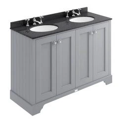 Bayswater Plummett Grey 1200mm Double Sink Vanity Unit with 3TH Black Marble Basin Top