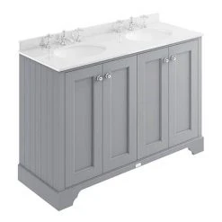 Bayswater Plummett Grey 1200mm 4 Door Vanity Unit with White Marble Double Bowl Basin Top