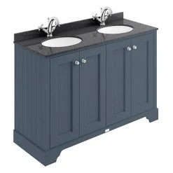 Bayswater Stiffkey Blue 1200mm 4 Door Freestanding Vanity Unit with Black Marble Double Basin Top