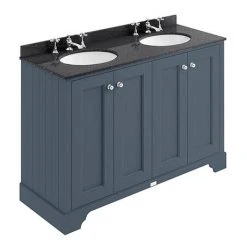 Bayswater Stiffkey Blue 1200mm 4 Door Vanity Unit with Black Marble Double Basin Top | Premium Double Sink Bathroom Furniture