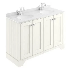 Bayswater Pointing White 1200mm 4 Door Vanity Unit with White Marble Double Bowl Basin Top