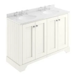 Bayswater Pointing White 1200mm 4 Door Vanity Unit with White Marble Double Bowl Basin Top