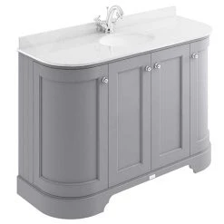 Bayswater Plummett Grey Curved 1200mm 4-Door Vanity Unit with White Marble Single Bowl Basin Top