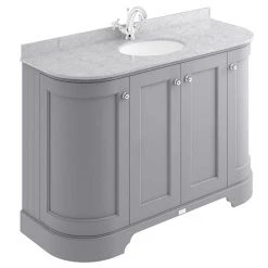 Bayswater Plummett Grey 1200mm 4-Door Freestanding Vanity Unit with Grey Marble Basin Top | Modern Bathroom Storage
