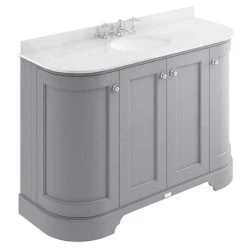 Bayswater Plummett Grey Curved 1200mm 4-Door Vanity Unit with 3TH White Marble Single Bowl Basin Top - Freestanding Bathroom Furniture