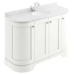 Bayswater Pointing White Curved 1200mm 4-Door Vanity Unit with White Marble Single Bowl Basin Top - Freestanding Bathroom Furniture