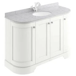 Bayswater Pointing White Curved 1200mm 4-Door Freestanding Vanity Unit with 1TH Grey Marble Single Bowl Basin Top