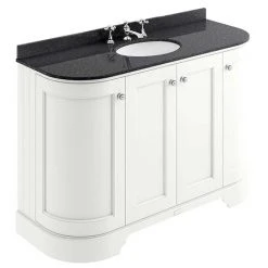 Bayswater Pointing White Curved 1200mm 4-Door Vanity Unit with 3TH Black Marble Single Bowl Basin Top