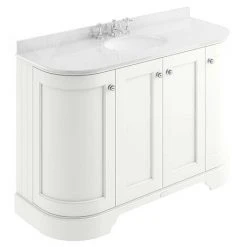 Bayswater Pointing White Curved 1200mm 4-Door Freestanding Vanity Unit with White Marble Single Bowl Basin Top