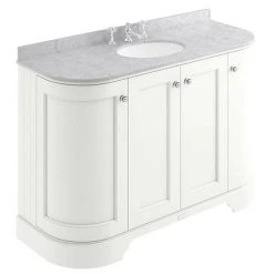 Bayswater Pointing White Curved 1200mm Freestanding 4-Door Vanity Unit with 3TH Grey Marble Single Bowl Basin Top