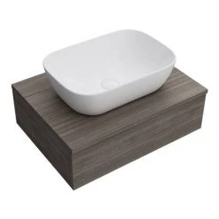 Brooklyn Floating Basin Shelf with Drawer - Grey Avola - 600mm inc. Curved Rectangular Basin | Wall Hung Vanity Unit -Vanity Units Shop BCTGA6B1 n d1 460