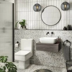 Brooklyn Floating Basin Shelf with Drawer - Grey Avola - 600mm inc. Curved Rectangular Basin | Wall Hung Vanity Unit -Vanity Units Shop BCTGA6B1 n d6 460