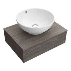 Brooklyn Floating Basin Shelf with Drawer - Grey Avola - 600mm inc. Round Basin | Wall Hung Vanity Unit