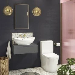 Brooklyn Wall Hung Countertop Basin Shelf with Drawer - Gloss Grey - 600 x 450mm -Vanity Units Shop BCTGG6 d2 460