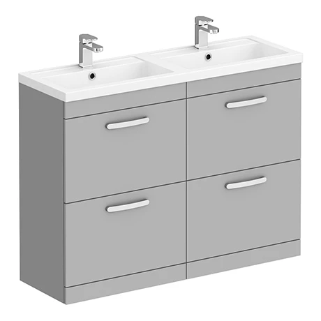Brooklyn 1205mm Grey Mist Double Basin 4 Drawer Vanity Unit | Stylish & Functional Bathroom Storage 1 Brooklyn 1205mm Grey Mist Double Basin 4 Drawer Vanity Unit | Stylish & Functional Bathroom Storage