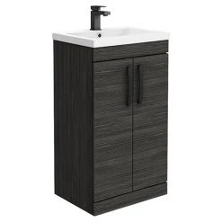 Brooklyn Black Freestanding Vanity Unit - 500mm Wide with Matt Black Handles | Modern Bathroom Storage