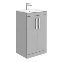 Brooklyn 500mm Grey Mist Vanity Unit - Sleek Floor Standing 2 Door Unit with Minimalist Basin