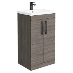 Brooklyn Grey Avola Freestanding Vanity Unit - 500mm Wide with Matt Black Handles | Durable & Stylish Bathroom Furniture