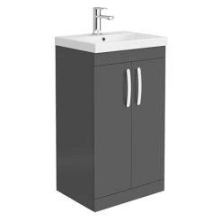 Brooklyn 500 Gloss Grey Floor Standing Vanity Unit with Thin-Edge Basin - Modern Freestanding Bathroom Vanity
