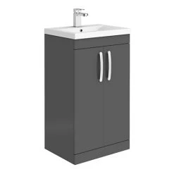 Brooklyn 500mm Gloss Grey Freestanding Vanity Unit | 2-Door Floor Standing Bathroom Storage